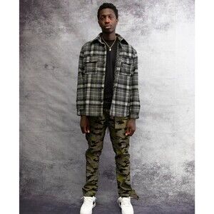 Major Threads Escobedo Lined Shirt S Plaid Charcoal Gray Button Wool Blend NEW